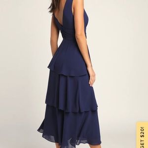 Lulus Celebration Time Navy Blue Sleeveless Tiered Midi Dress